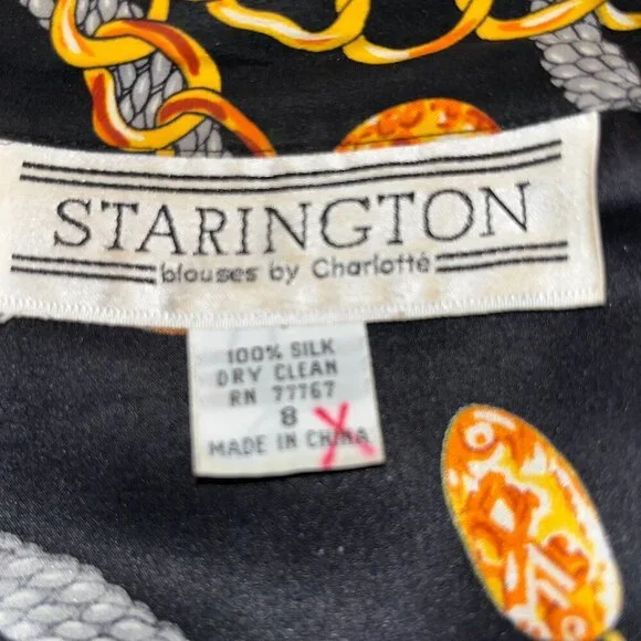 Vintage STARINGTON Sequin & Bead Embellished Chain & Coin Silk Blouse - EUC - 8 - Picture 15 of 16